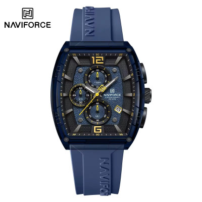 NAVIFORCE NF6101 Silicone Strap Casual Fashion Outdoor Sports Luminous Chronograph Dial Quartz Watch For Men - Black & Navy Blue